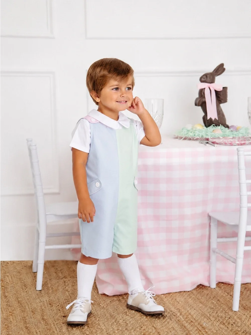 The Beaufort Bonnet Pastel Blue & Mint Boys Romper Jon Jon Size 12-18 Months